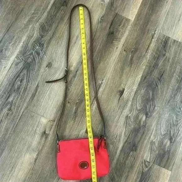 Dooney and Bourke Red Nylon Crossbody Leather Strap & zipper pull w/long strap - Picture 11 of 14